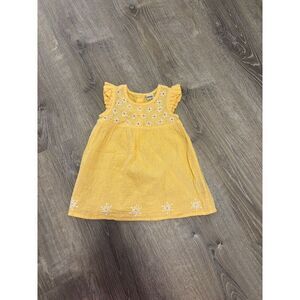 Fabindia Baby Girl Flutter Sleeve Yellow Floral Dress Sz 12-18 months Spring‎